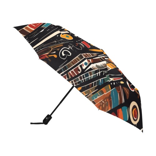 Splendid abstract art of tribal shapes on black. Anti-UV Auto-Foldable Umbrella (U09)