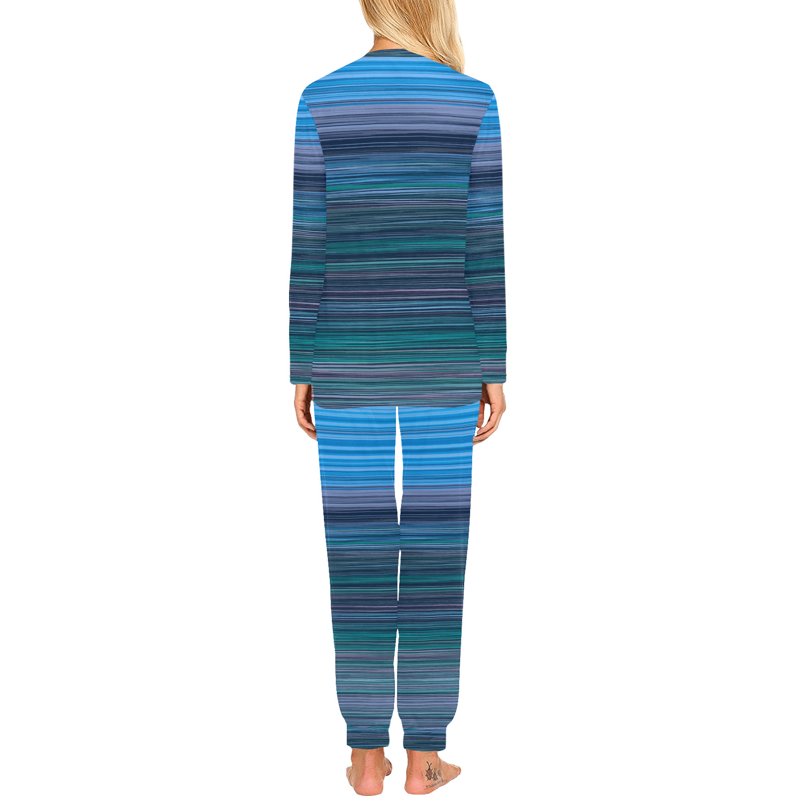 Abstract Blue Horizontal Stripes Women's All Over Print Pajama Set