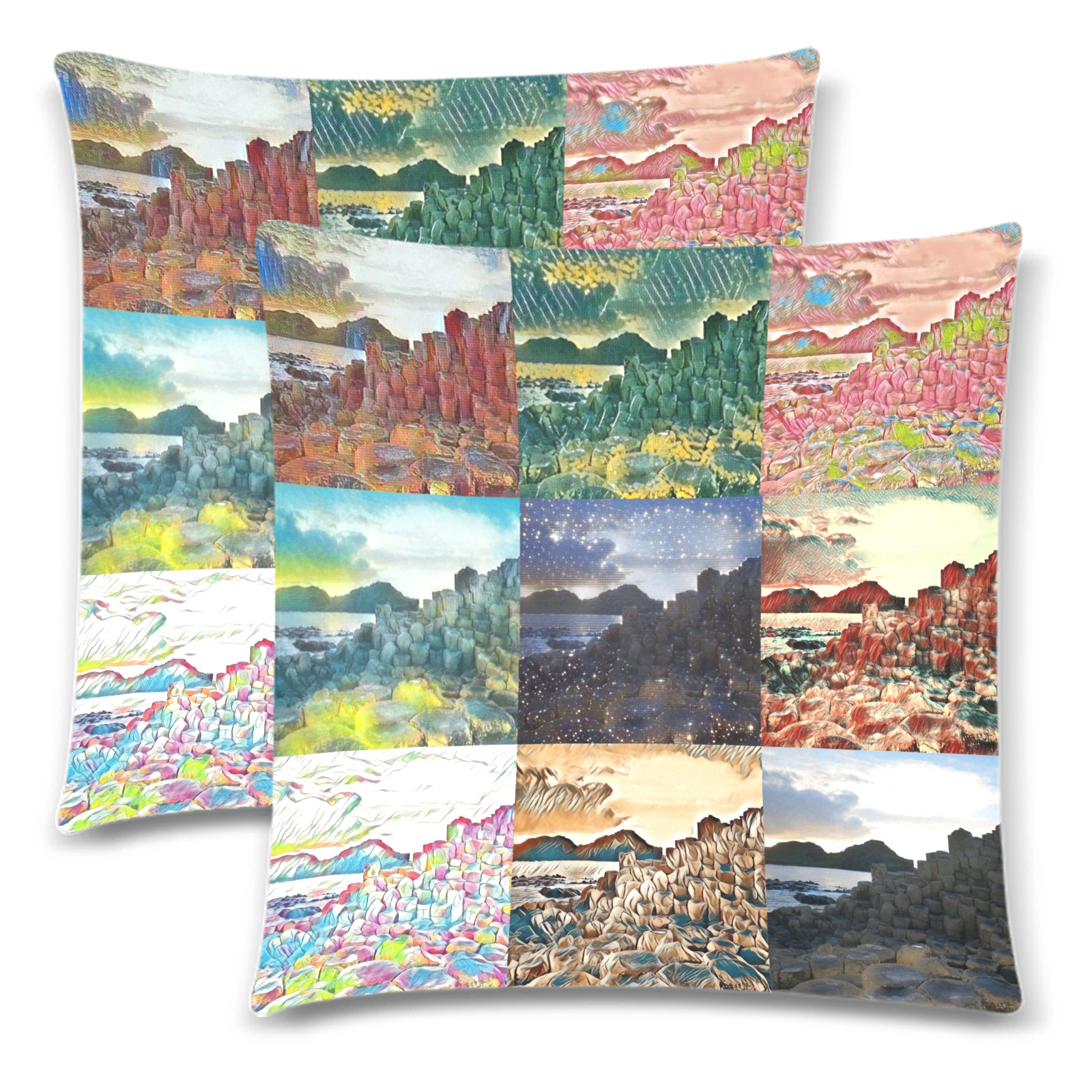 The Giant's Causeway, County Antrim, Northern Ireland Collage Custom Zippered Pillow Cases 18"x 18" (Twin Sides) (Set of 2)
