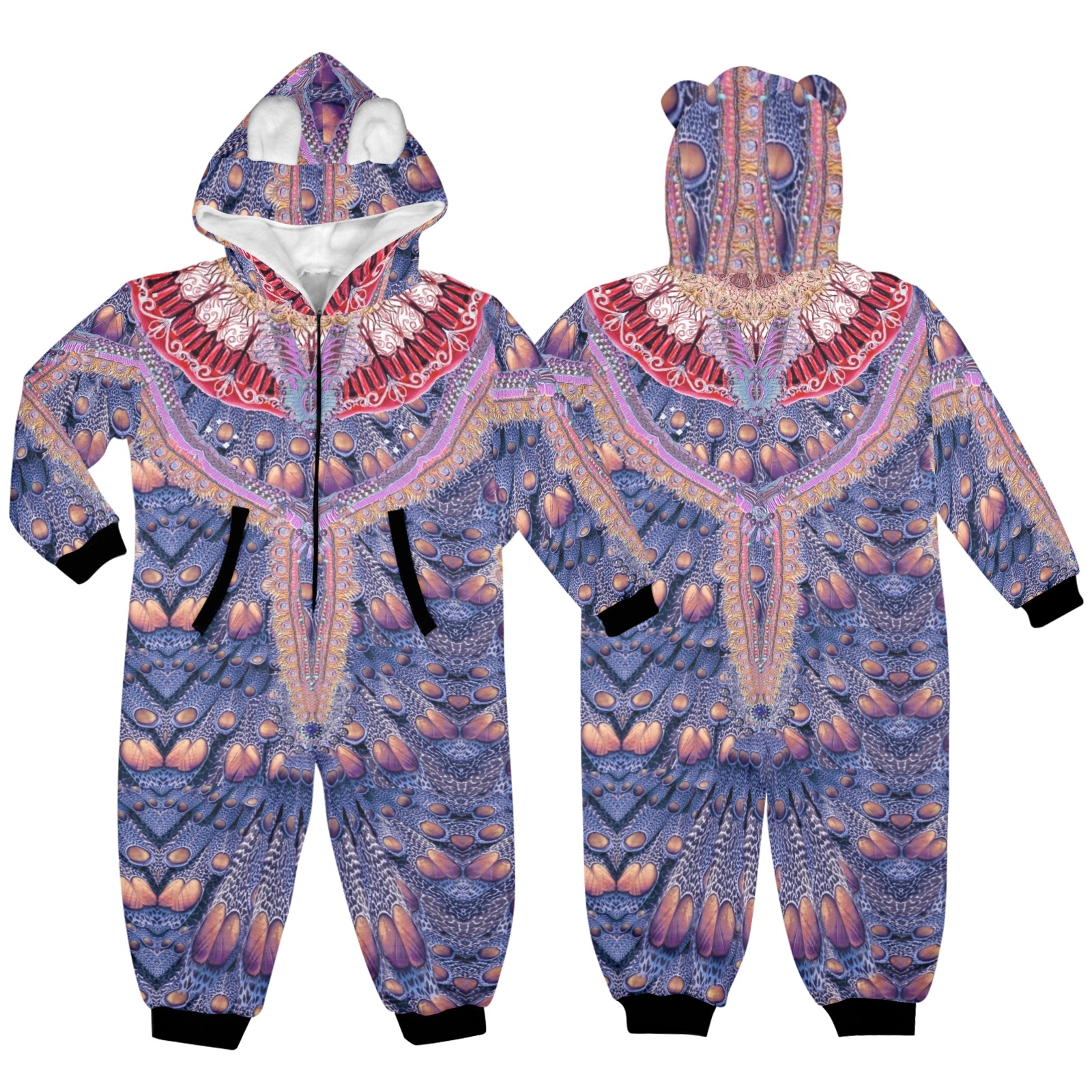 spain blue One-Piece Zip up Hooded Pajamas for Little Kids