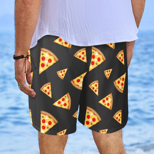 Cool and fun pizza slices pattern dark gray Men's All Over Print Elastic Beach Shorts (Model L20-2)