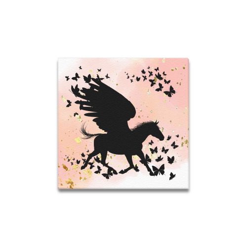 Running Pegasus With Butterflies Rose Canvas Print 12"x12"