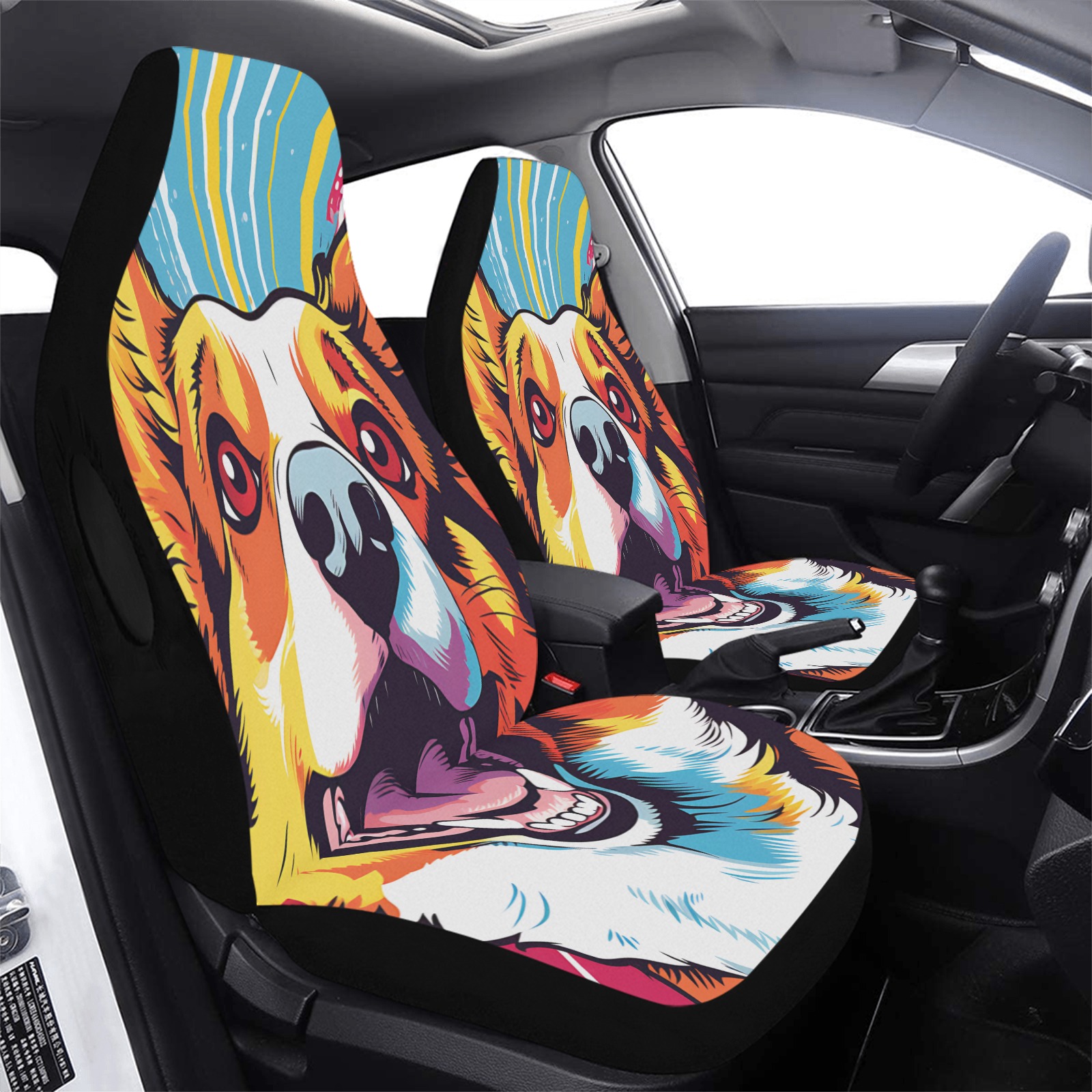 Corgi Pop Art Car Seat Cover Airbag Compatible (Set of 2)