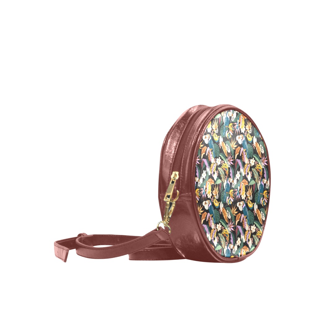Toucans in the modern colorful dark jungle 2 Round Sling Bag (Model 1647)