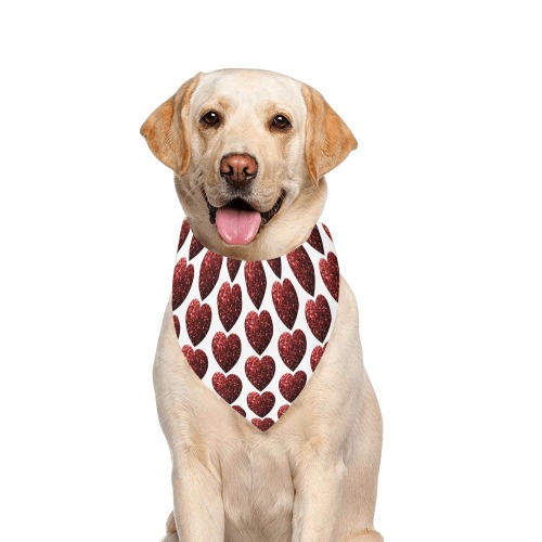 Red sparkles heart faux glitter Valentines Day love pattern on white Pet Dog Bandana/Large Size