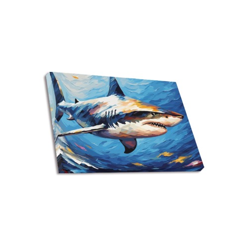 Cool shark surfs the wave under the sea chic art. Upgraded Canvas Print 18"x12"