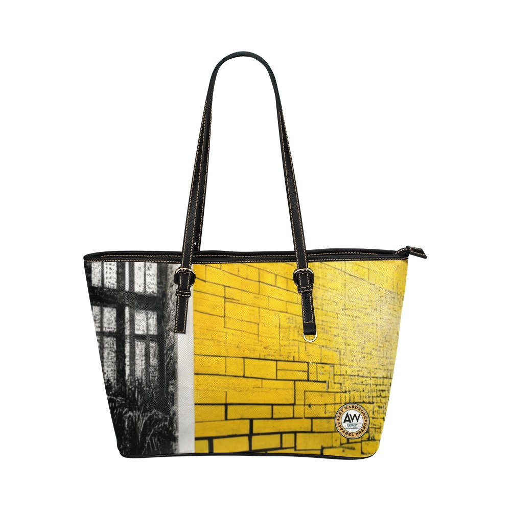 yellow brick wall Leather Tote Bag/Large (Model 1651)