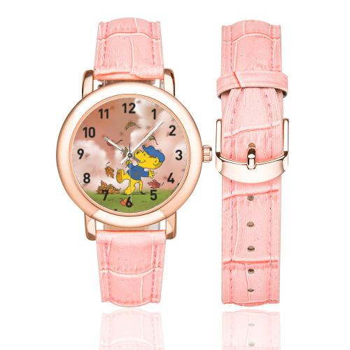 Ferald Amongst The Autumn Leaves Women's Rose Gold Leather Strap Watch(Model 201)