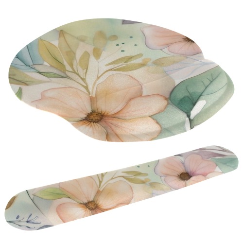 Watercolor Floral 1 Keyboard Mouse Pad Set with Wrist Rest Support