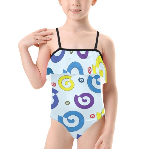 circled B2 blu Kids' Spaghetti Strap Ruffle Swimsuit (Model S26)