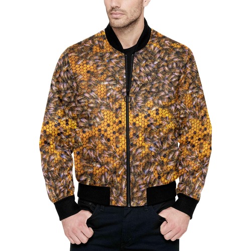 HONEY BEES 3 All Over Print Quilted Bomber Jacket for Men (Model H33)