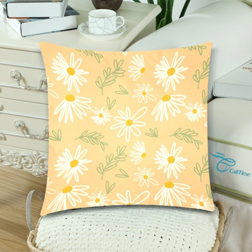 Flowers on Yellow Background Custom Zippered Pillow Cases 18"x 18" (Twin Sides) (Set of 2)