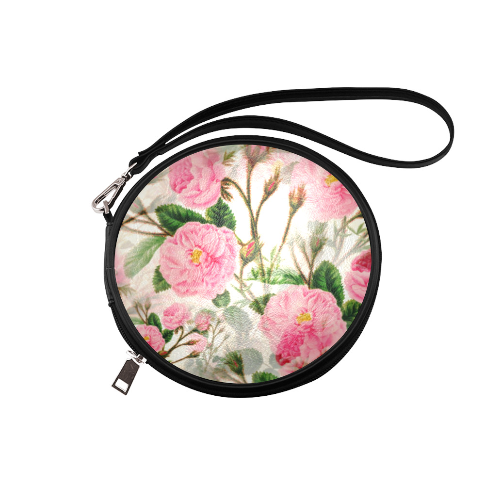 Vintage Pink Rose Garden Blossom Round Makeup Bag (Model 1625)
