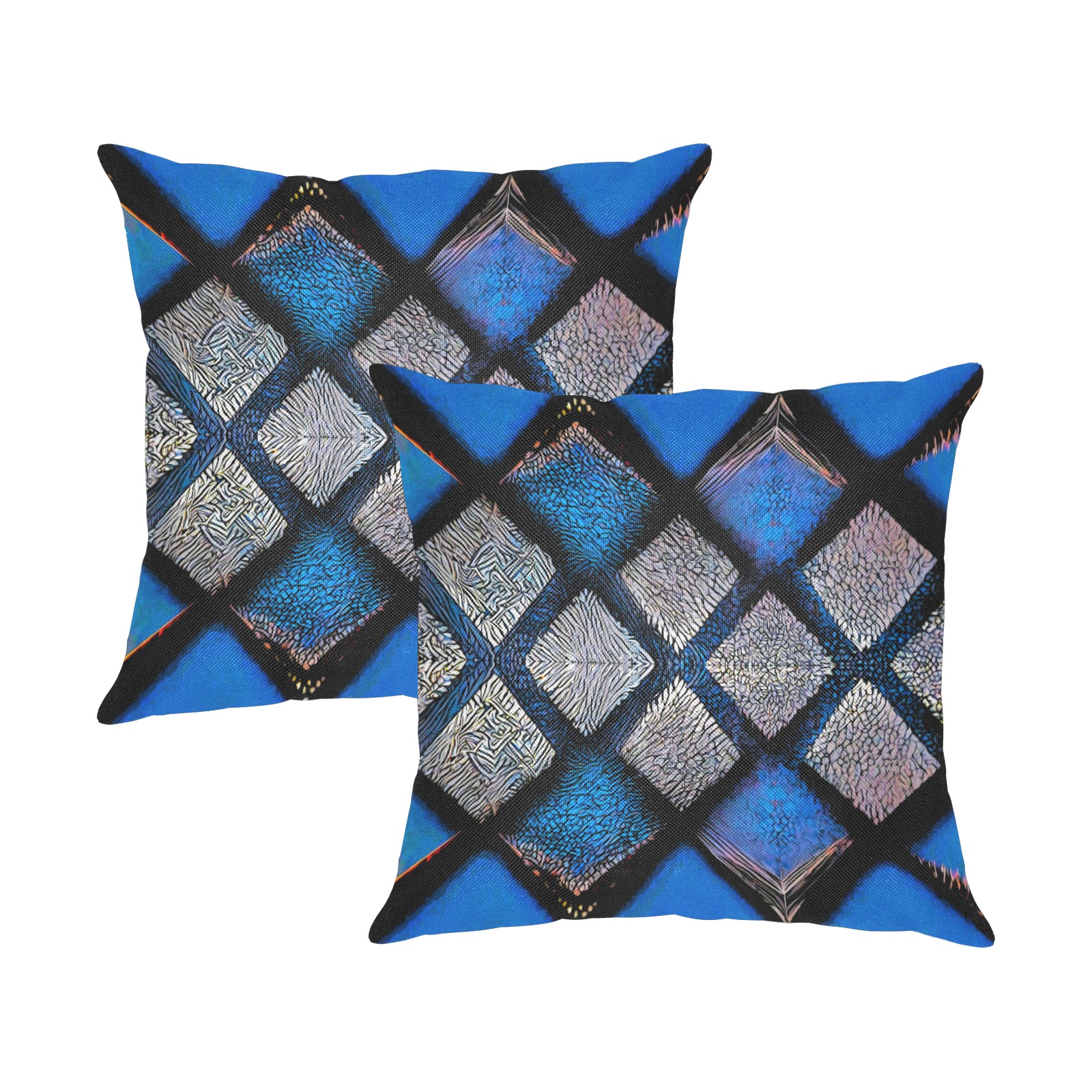 blue and silver diamond's Linen Zippered Pillowcase 18"x18"(One Side&Pack of 2)
