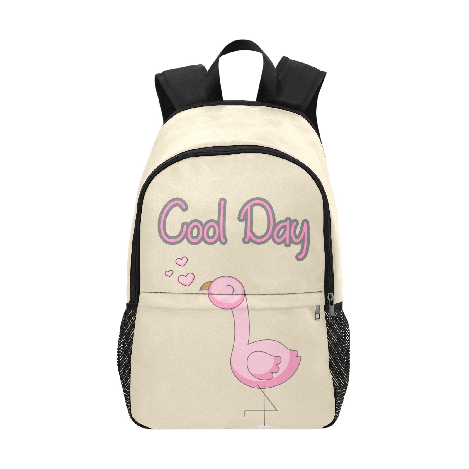 Pink Flamingo Fabric Backpack with Side Mesh Pockets (Model 1659)