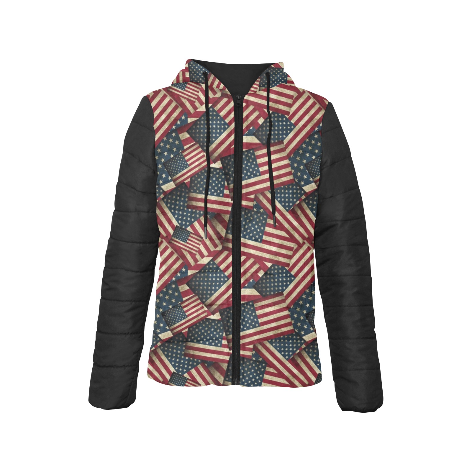 Patriotic USA American Flag Art Vest Style Women's Padded Hooded Jacket (Model H46)