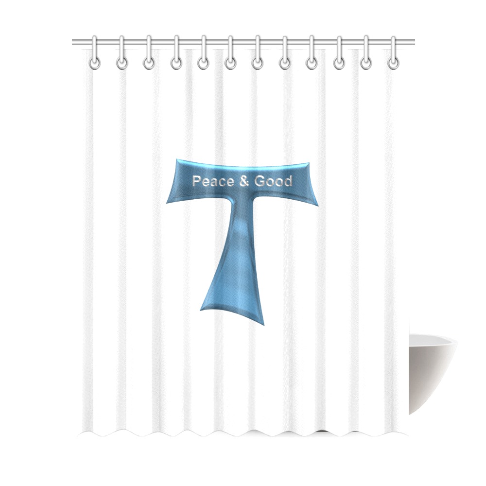 Franciscan Tau Cross Peace and Good  Blue Metallic Shower Curtain 72"x84"