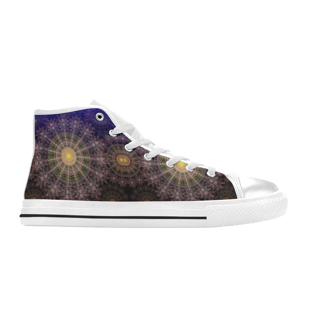 Sparkling flower art in the clear night sky Women's Classic High Top Canvas Shoes (Model 017)
