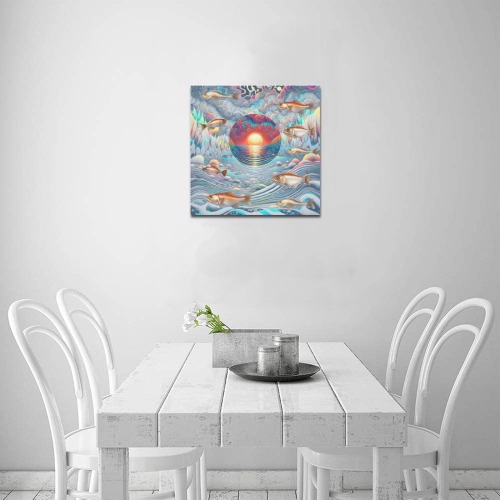 Fish Sunset Upgraded Canvas Print 16"x16"