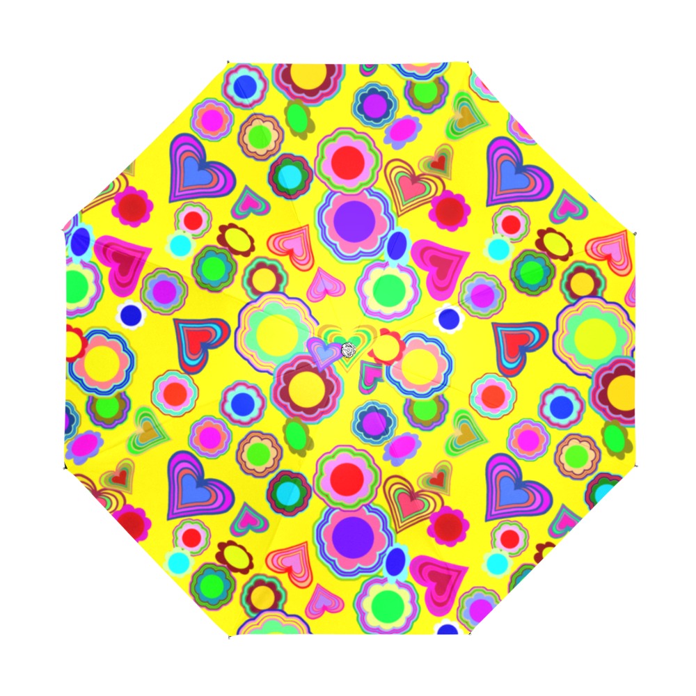 Groovy Hearts and Flowers Yellow Anti-UV Foldable Umbrella (U08)
