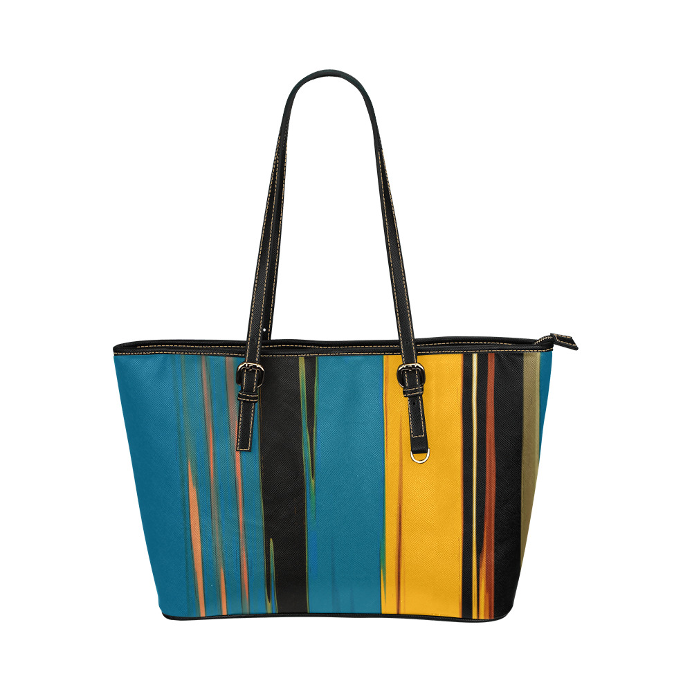 Black Turquoise And Orange Go! Abstract Art Leather Tote Bag/Large (Model 1651)