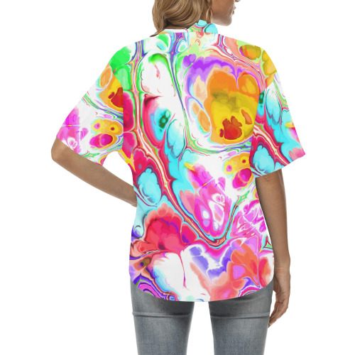 Funky Marble Acrylic Cellular Flowing Liquid Art All Over Print Hawaiian Shirt for Women (Model T58)