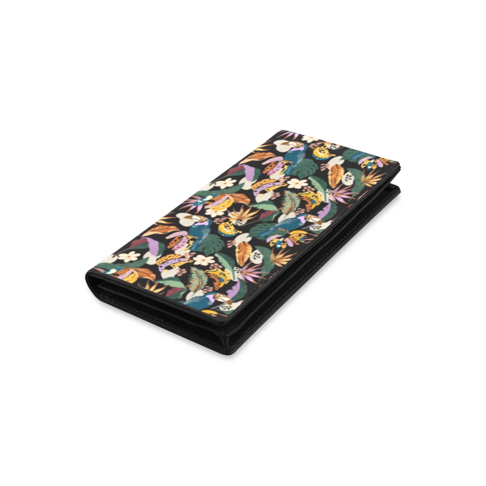Toucans in the modern colorful dark jungle 2 Women's Leather Wallet (Model 1611)