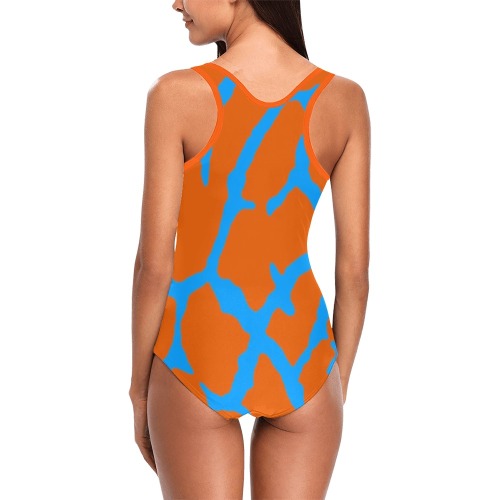 Giraffe Print Orange Cyan Vest One Piece Swimsuit (Model S04)