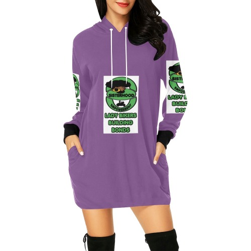 Lady Bikers LS Tee Dress Purple All Over Print Hoodie Mini Dress (Model H27)