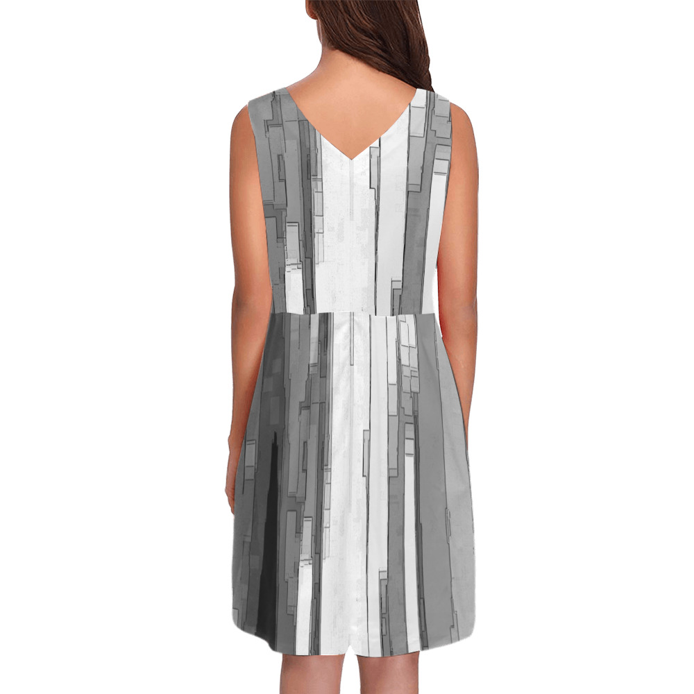 Greyscale Abstract B&W Art Chryseis Sleeveless Pleated Dress(Model D07)