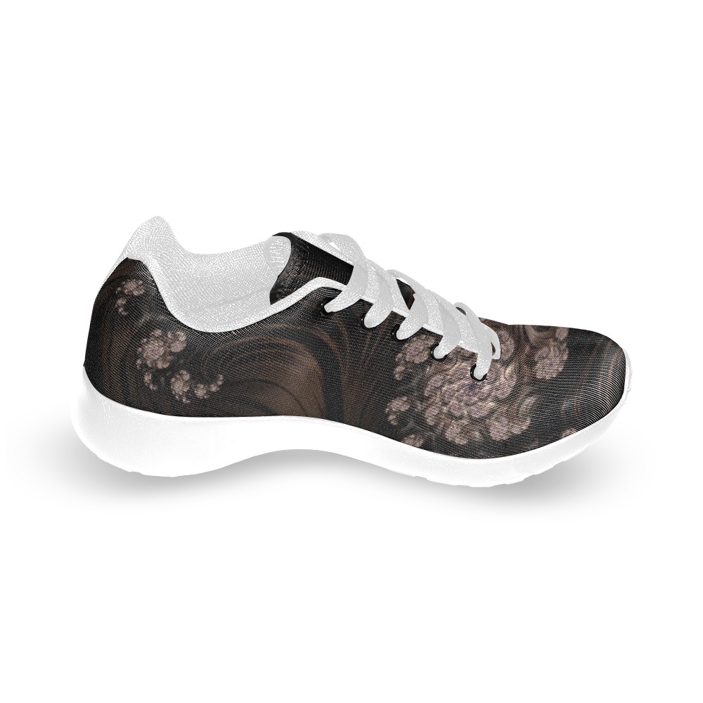Blossoms and Dark Chocolate Swirls Fractal Abstract Kid's Running Shoes (Model 020)