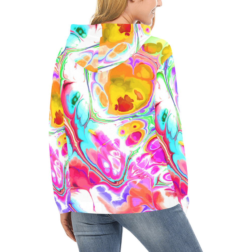 Funky Marble Acrylic Cellular Flowing Liquid Art All Over Print Hoodie for Women (USA Size) (Model H13)