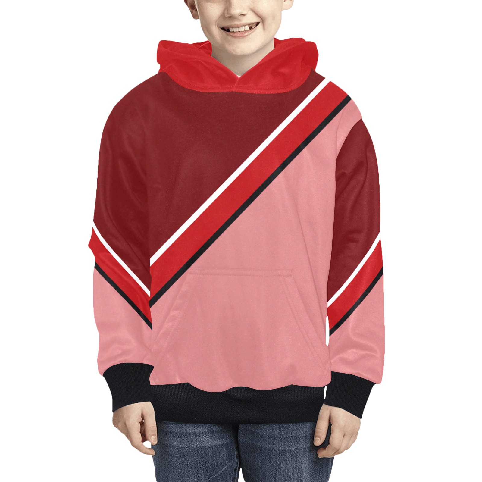 Diagonal Shades of Red Kids' All Over Print Hoodie (Model H38)