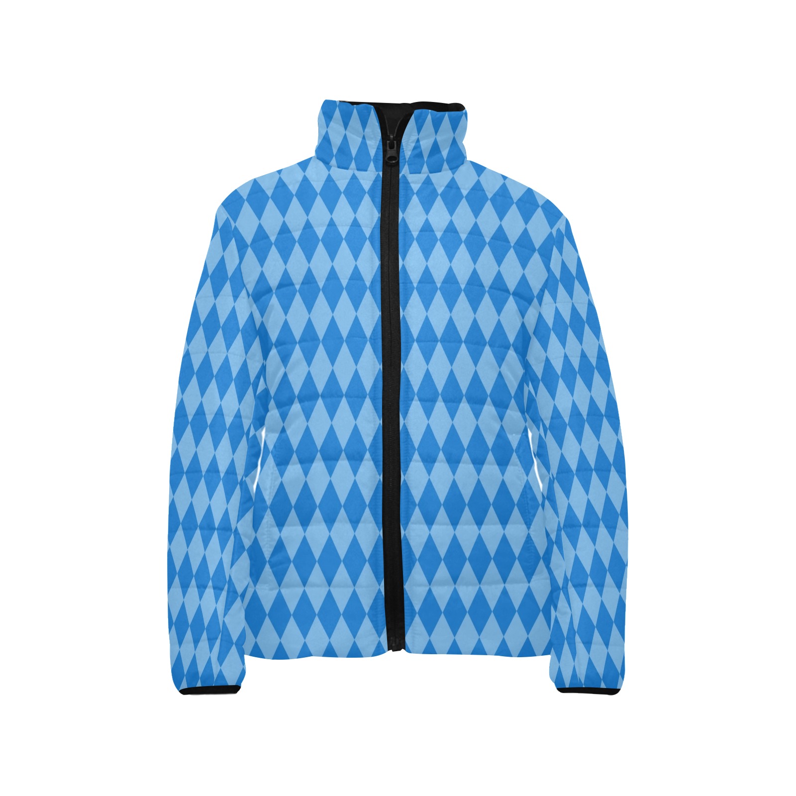 Blue Argyle Kids' Stand Collar Padded Jacket (Model H41)