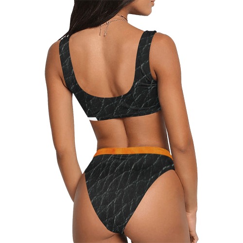 Burnt Orange Swimwear Sport Top & High-Waisted Bikini Swimsuit (Model S07)