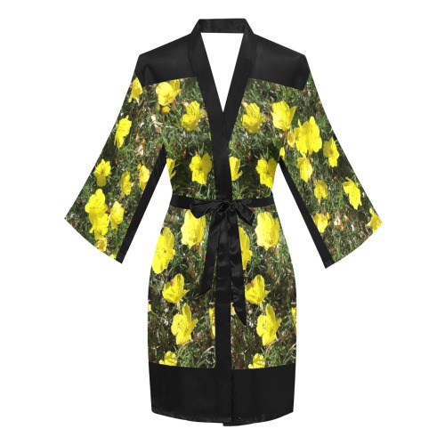 Yellow Flowers Long Sleeve Kimono Robe
