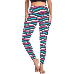 Groovy Retro Pink, Turquoise, Black and White Women's All Over Print Leggings with Pockets (Model L56)