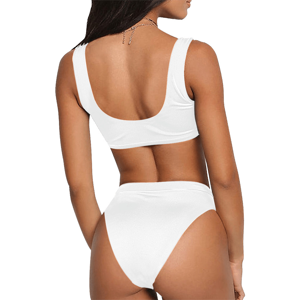 WHITE Sport Top & High-Waisted Bikini Swimsuit (Model S07)