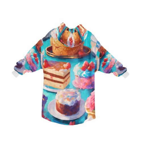 Variety of yummy cakes on a table. Sweet desserts. Blanket Hoodie for Kids