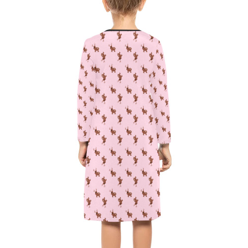 kawaii cute deer pink Girls' Long Sleeve Dress (Model D59)