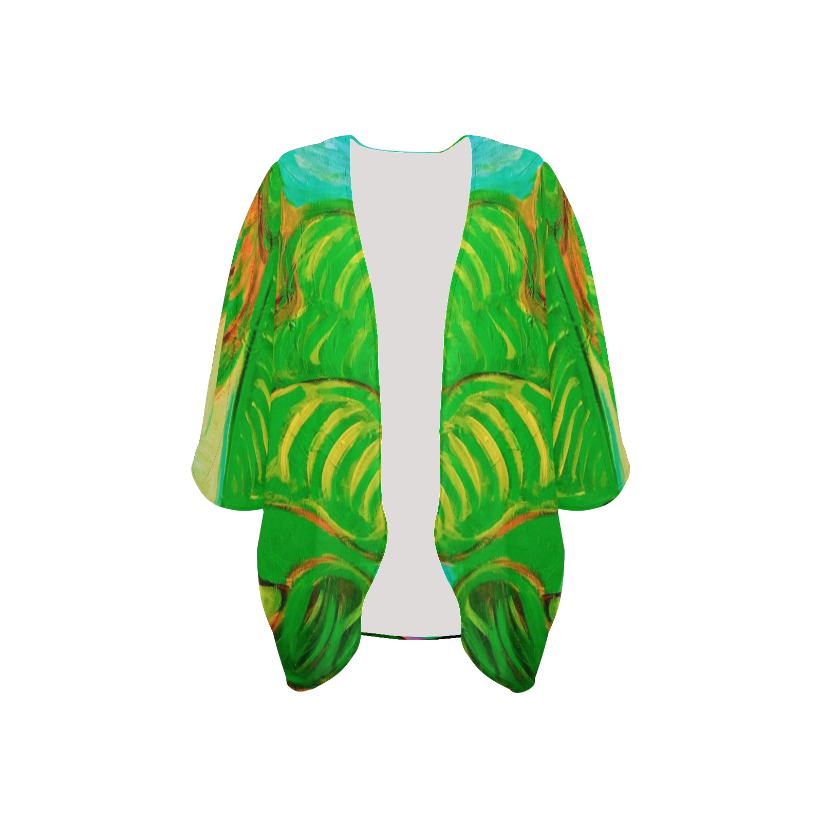 Green Leaf in Green Collection Women's Kimono Chiffon Cover Ups (Model H51)