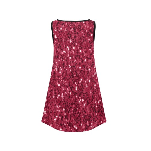 Magenta dark pink red faux sparkles glitter Girls' Sleeveless Dress (Model D58)