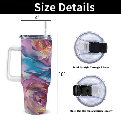 Floral Style 5 Tumbler 40oz Tumbler with White Handle