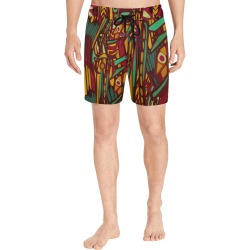 tropical cyan burgundy mustard Men's Mid-Length Swim Shorts (Model L39)