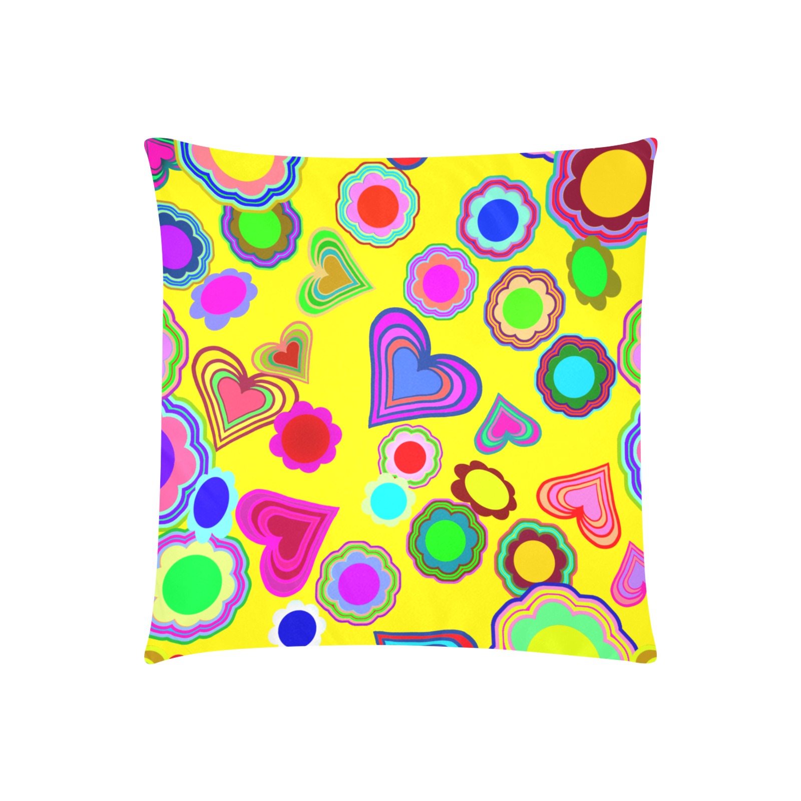 Groovy Hearts Flowers Pattern Yellow Custom Zippered Pillow Cases 20"x20" (Two Sides)