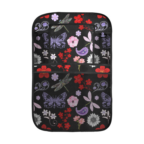 Black, Red, Pink, Purple, Dragonflies, Butterfly and Flowers Design Car Seat Back Organizer (2-Pack)