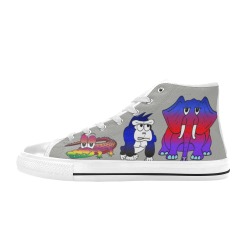 Kid's Signed Adam Wallace Grey Shoes - Animals That Would Eat, Squish or Charge You! High Top Canvas Shoes for Kid (Model 017)