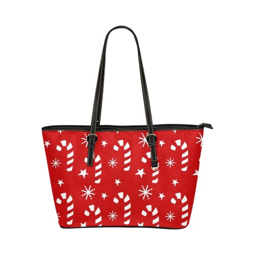 Christmas Candy Canes Leather Tote Bag/Large (Model 1651)