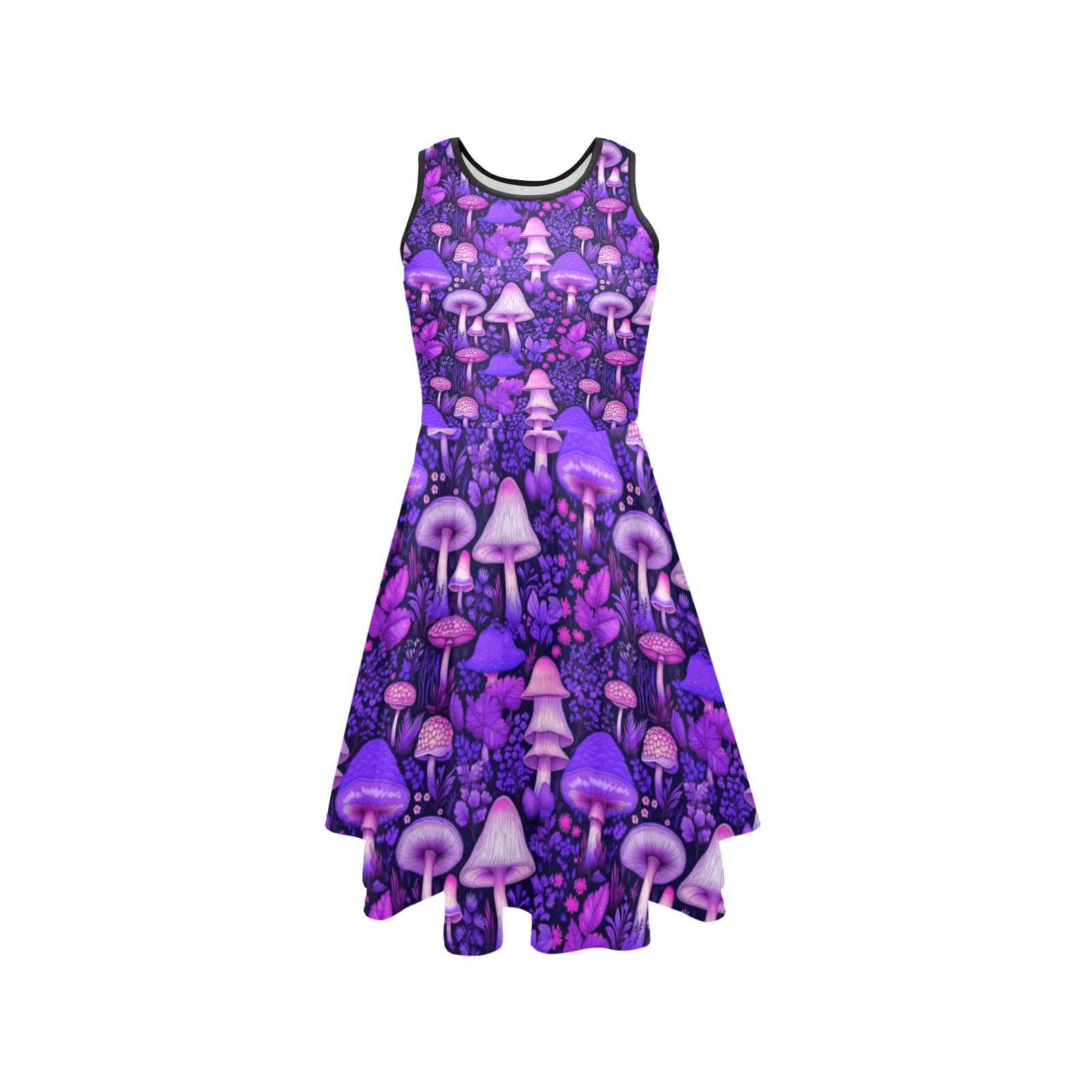 mushroom purple pink me Sleeveless Expansion Dress (Model D60)