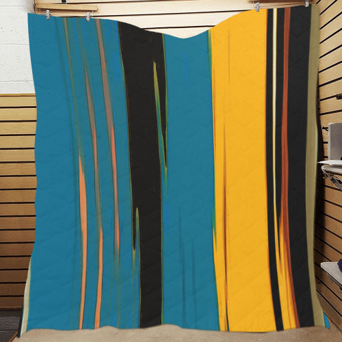 Black Turquoise And Orange Go! Abstract Art Quilt 70"x80"